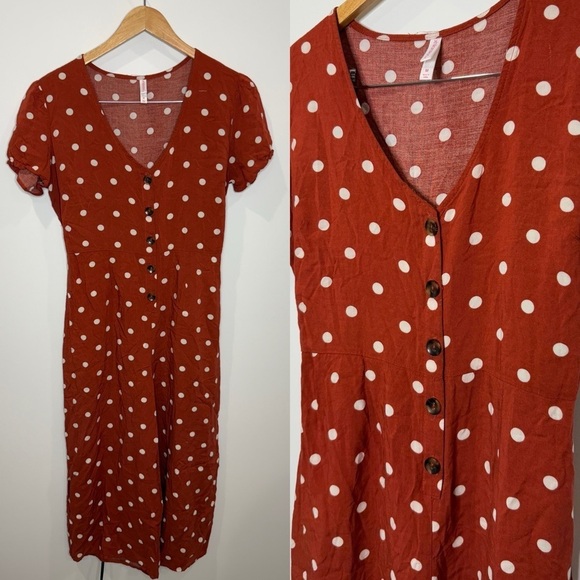 Xhilaration Burnt Orange Polka Dot V-Neck Romper (M) - Picture 1 of 8